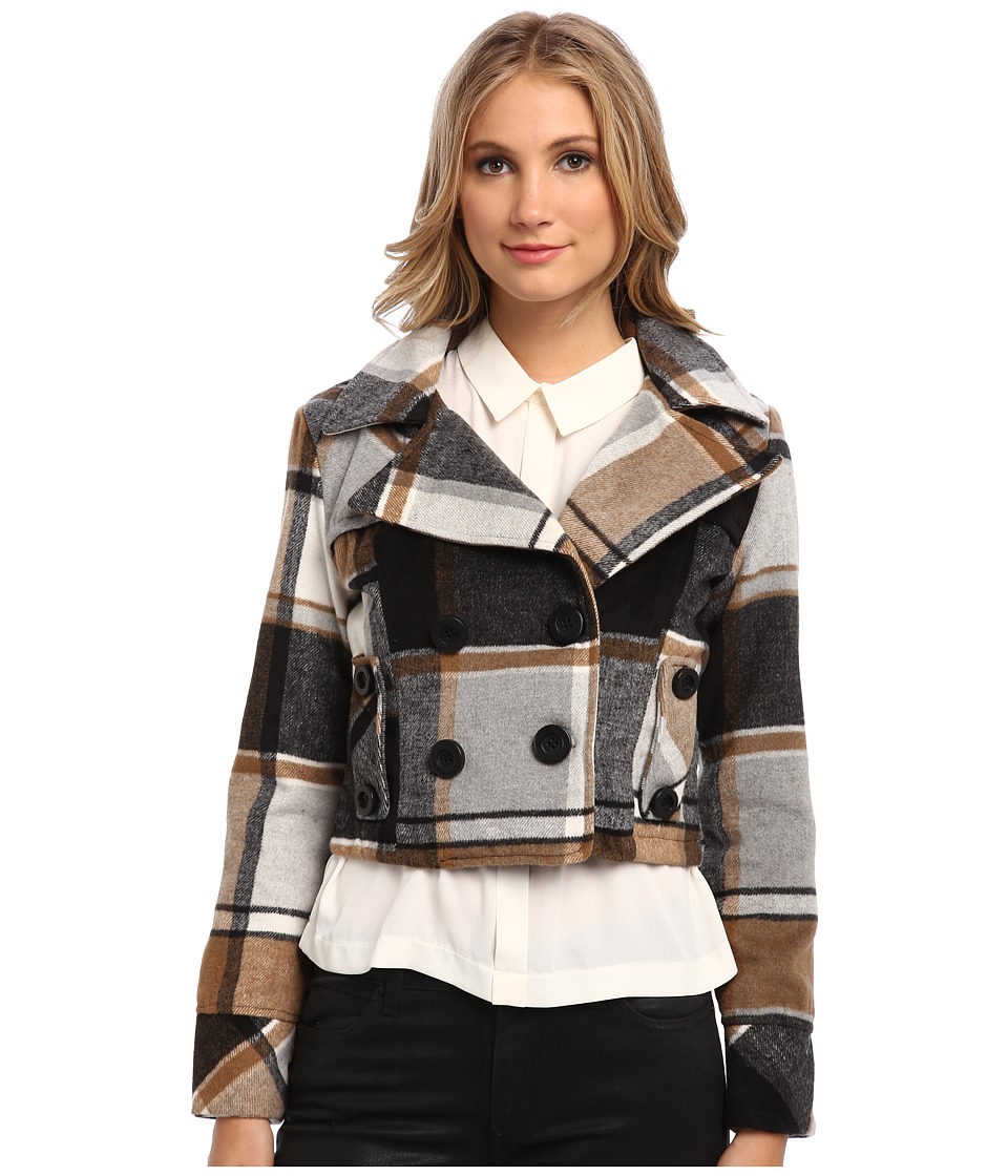 dollhouse - Double Breasted Notch Collar Crop Jacket (New Sander Plaid) Women's Coat