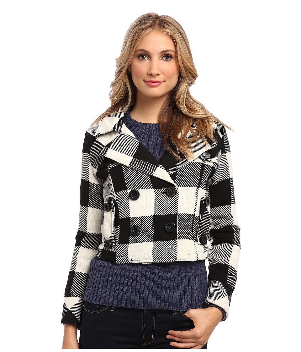 dollhouse - Double Breasted Notch Collar Crop Jacket (Natalie Plaid) Women's Coat