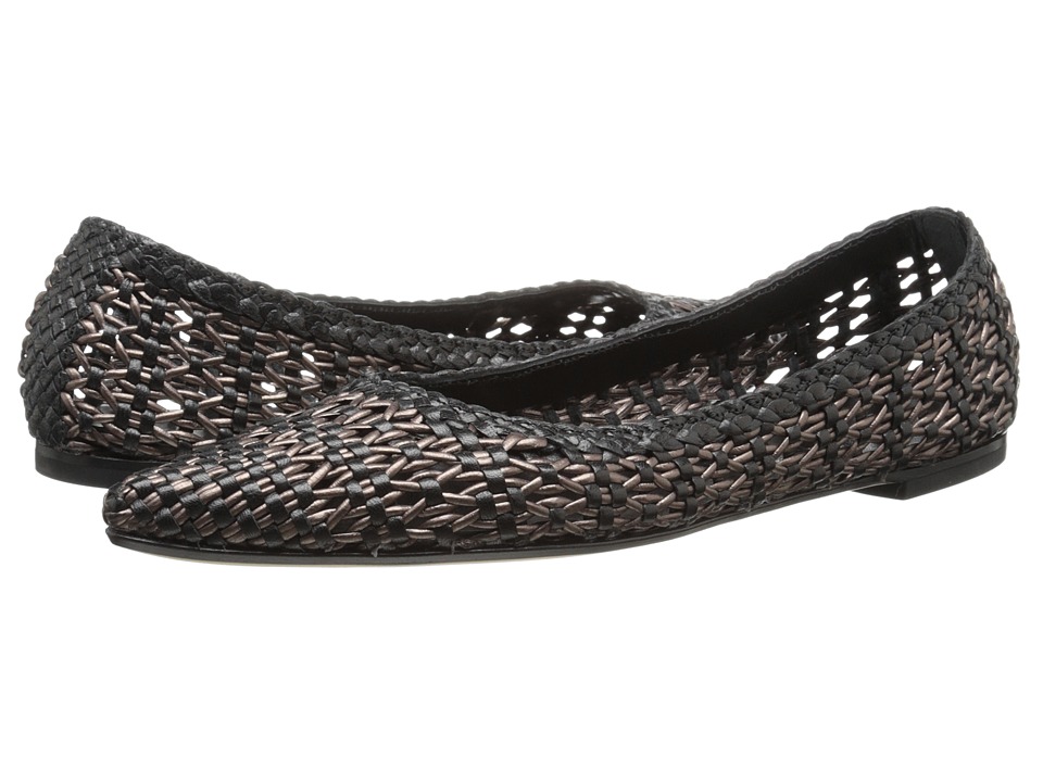 Aquatalia - Donnie (Black/Gunmetal Woven) Women's Dress Flat Shoes