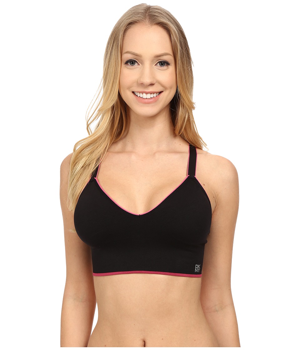 DKNY Intimates Fusion Sport SMLS Racerback Bralette (Black/Puch Pink) Women