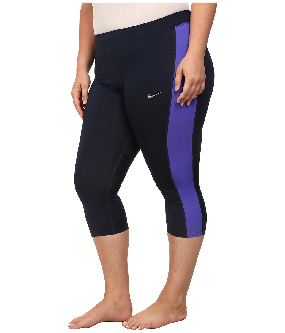 Nike Dri-FIT Essential Running Crop (Size 1X-3X) (Obsidian/Persian Violet/Reflective Silver) Women