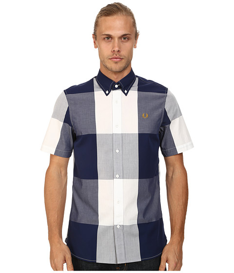 EAN 5034604129206 product image for Fred Perry - Magnified Gingham Shirt (French Navy) Men's Short Sleeve Button Up | upcitemdb.com