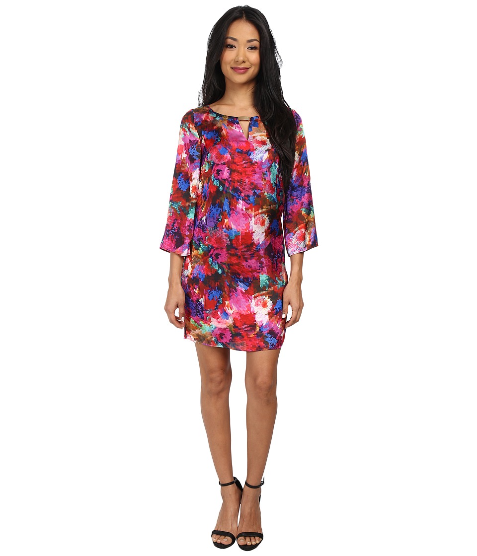 Laundry by Shelli Segal Print Boat Neck Dress w/ Keyhole (Jazzberry Multi) Women