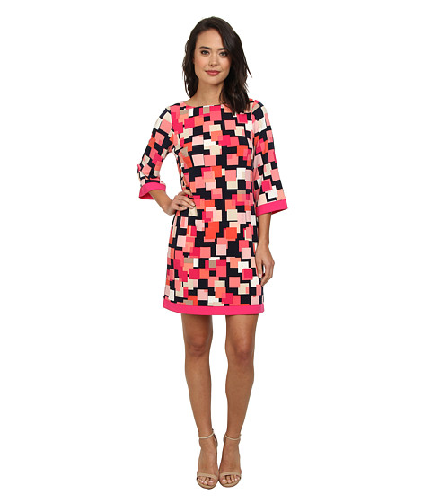 UPC 689886967647 product image for Jessica Howard 3/4 Sleeve T-Body Shift Dress (Pink Multi) Women's Dress | upcitemdb.com