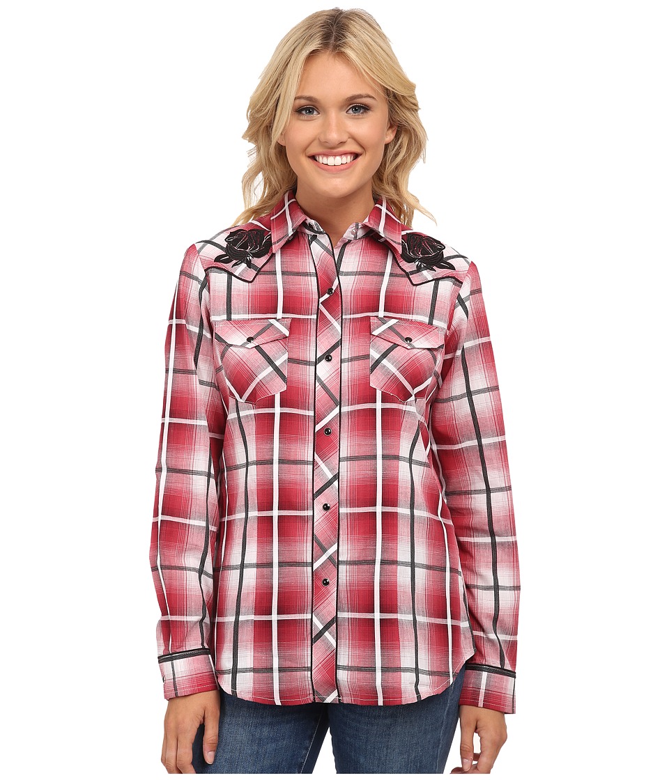Roper - 9748 Red Ombre Large Plaid (Red) Women's Clothing