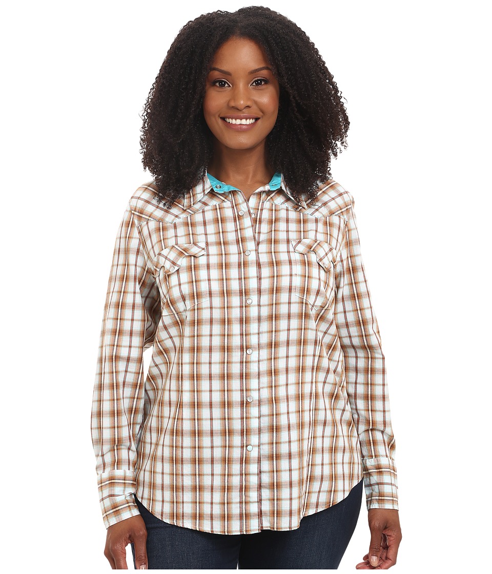 Roper - Plus Size 9535 Dobby Plaid (Brown) Women's Clothing