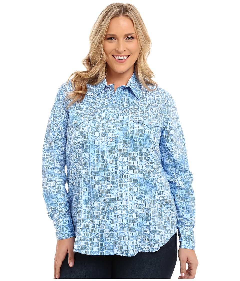 Roper - Plus Size 9525 Basket Weave Print (Blue) Women's Clothing