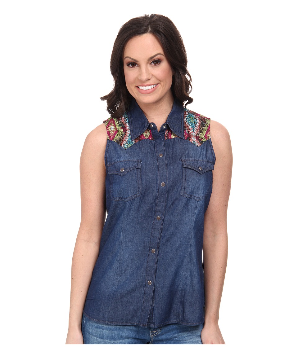 Roper - 9633 5 Oz Indigo Denim Sleeveless Shirt (Blue) Women's Sleeveless