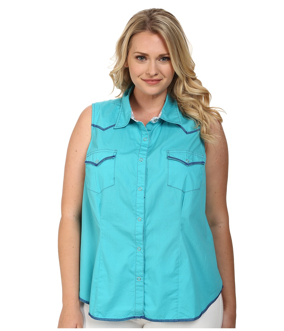 Roper - Plus Size 9524C2 - Solid Poplin (Blue) Women's Clothing