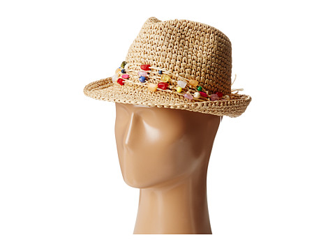 Hat Attack - Chunky Crochet Fedora (Natural/Multi Bead Trim) Fedora Hats