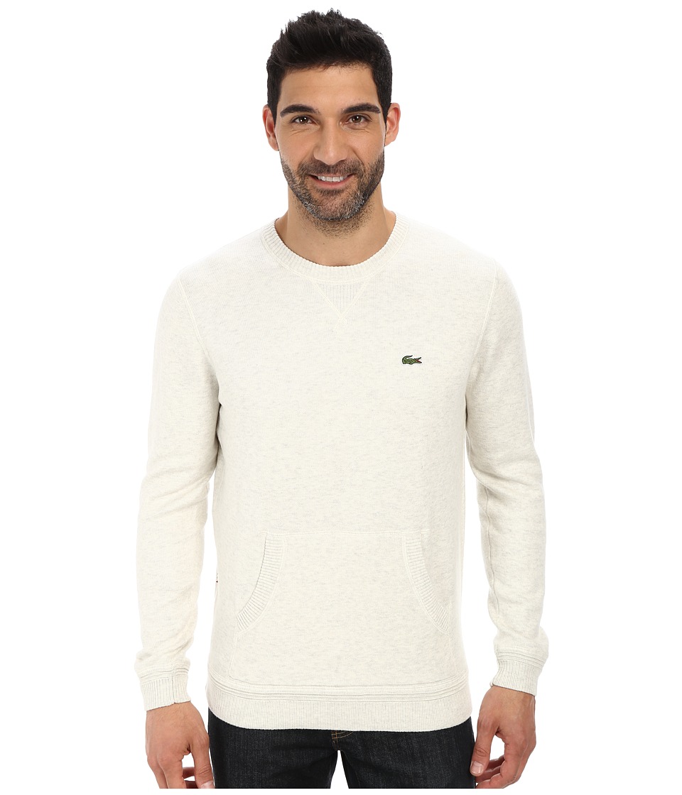 Lacoste - L!Ve Cotton Crew Neck Sweater w/ Kangaroo Pockets (Moon Grey) Men