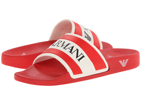 Armani Junior - Single Strap Armani Logo Flat Sandal in Red (Little Kid/Big Kid) (Red) Boys Shoes