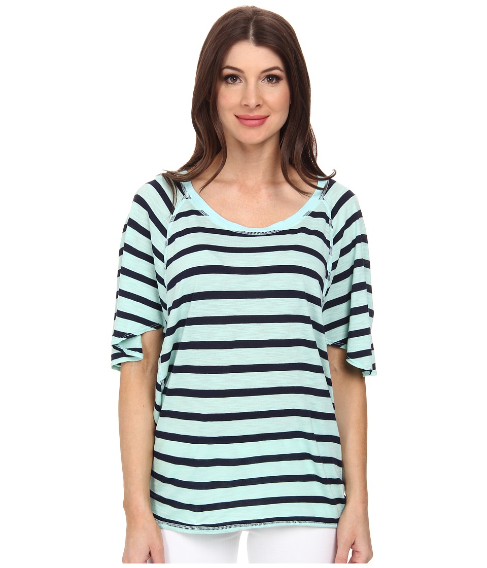 Michael Stars Traveler Stripe Elbow Sleeve Wedge Scoop Neck Top (Cool Mint) Women