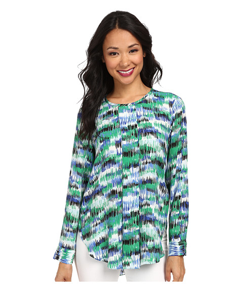 UPC 039378925714 product image for Vince Camuto - Long Sleeve Art Sketches Center Pleat Blouse (Lush Green) Women's | upcitemdb.com
