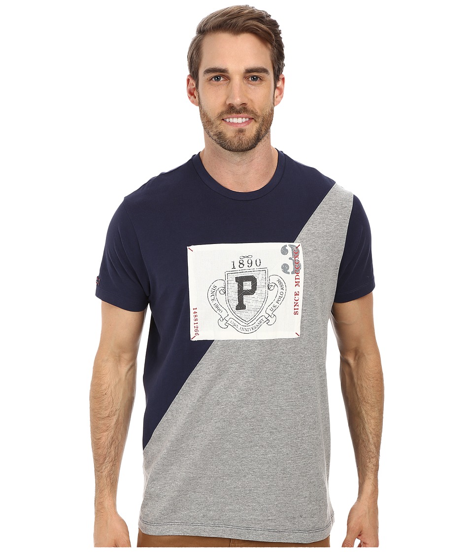 U.S. POLO ASSN. Diagonal 125th Anniversary Color Block Crew Neck T-Shirt (Classic Navy) Men