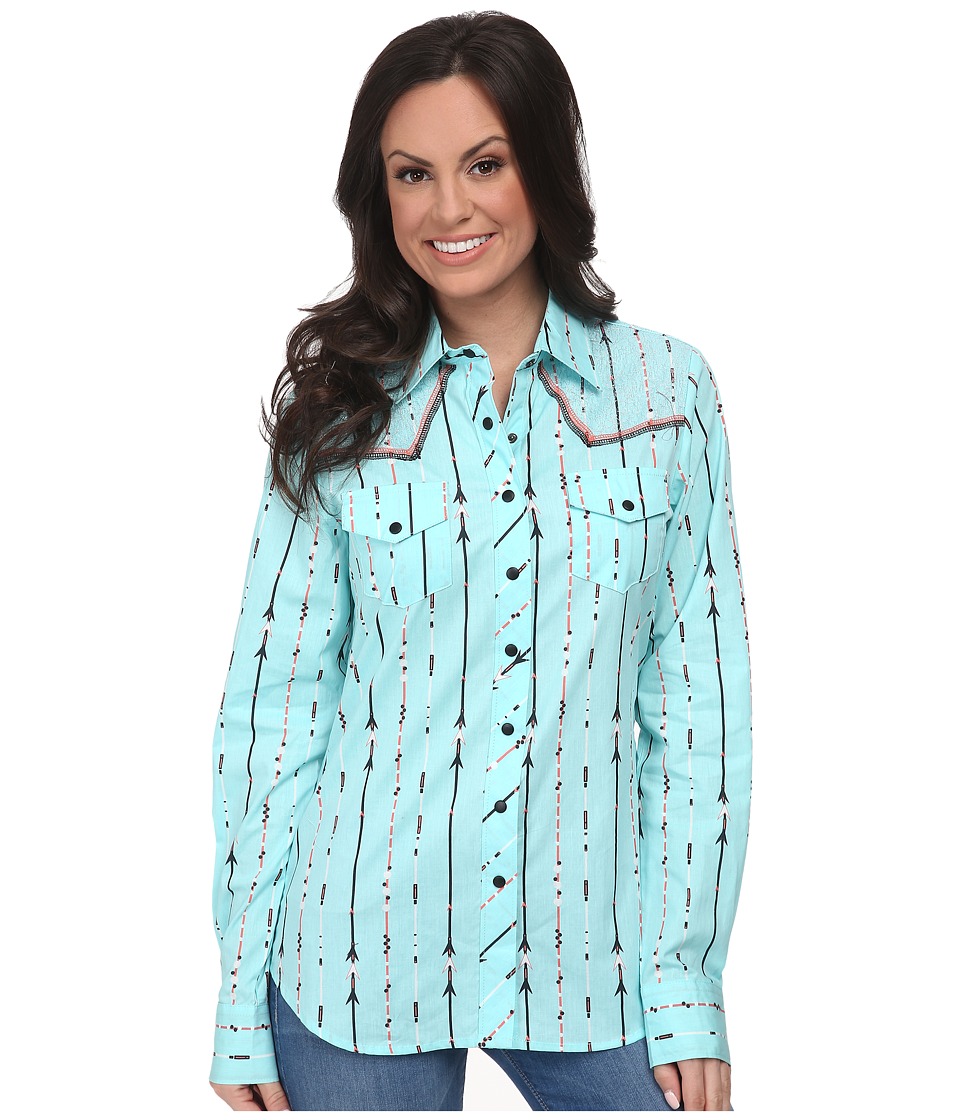 Cruel - Arena Fit Printed Plain Weave Spider Mesh Overlay Contrast Coverstitch Matte Metal Snaps Logo Embroidery (Blue) Women's Clothing
