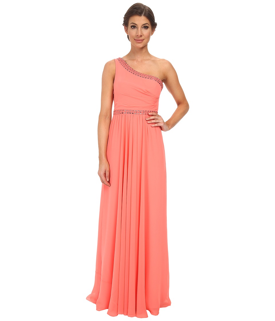 BCBGMAXAZRIA Danielle One Shoulder Gown (Pink Coral) Women