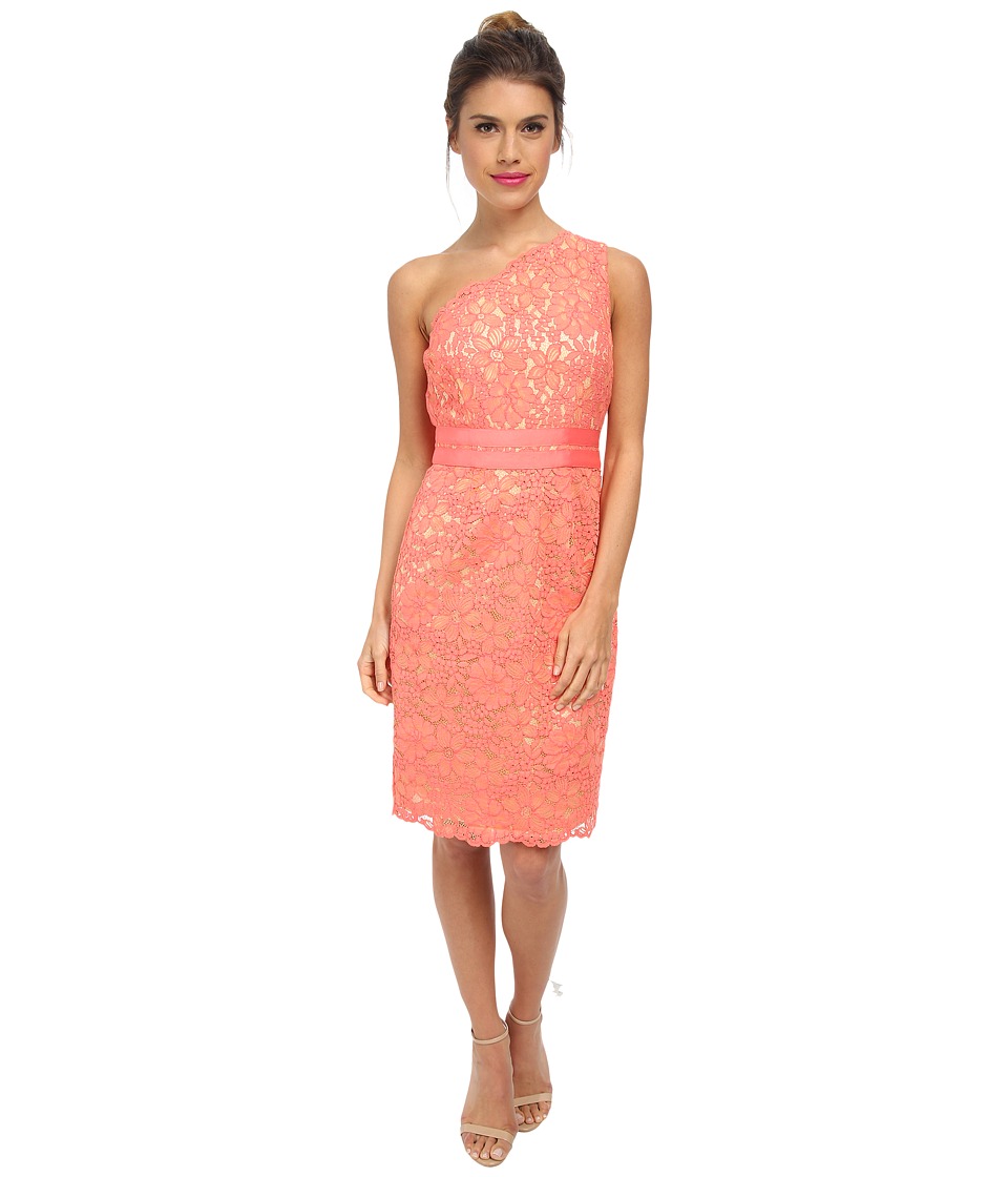 Laundry by Shelli Segal One Should Lace Dress with Grograin At Waist (Vintage Coral) Women