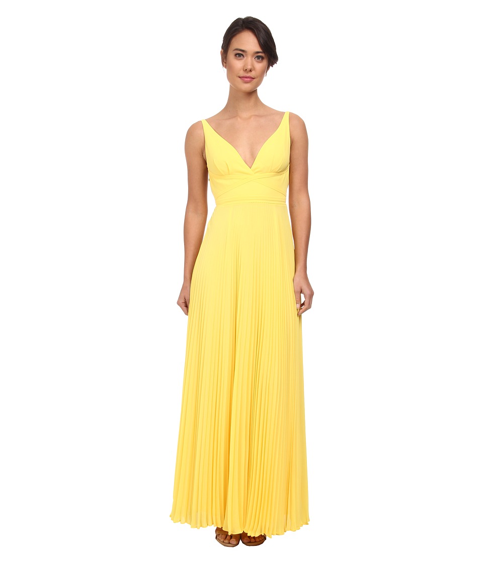 Laundry by Shelli Segal Pleated Chiffon Open Back Gown (Canary Yellow) Women