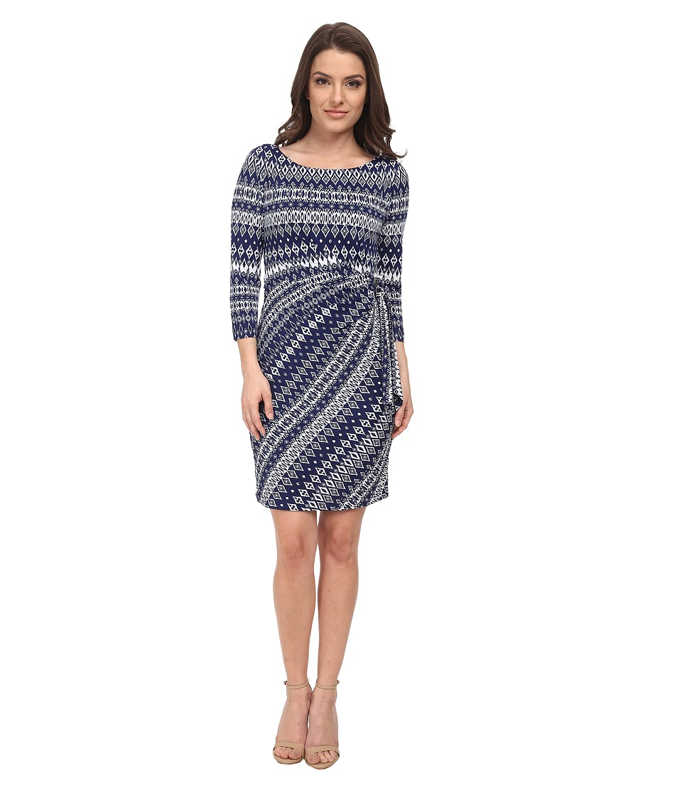 Tahari by ASL Petite Petite Paul Dress (White/Navy) Women