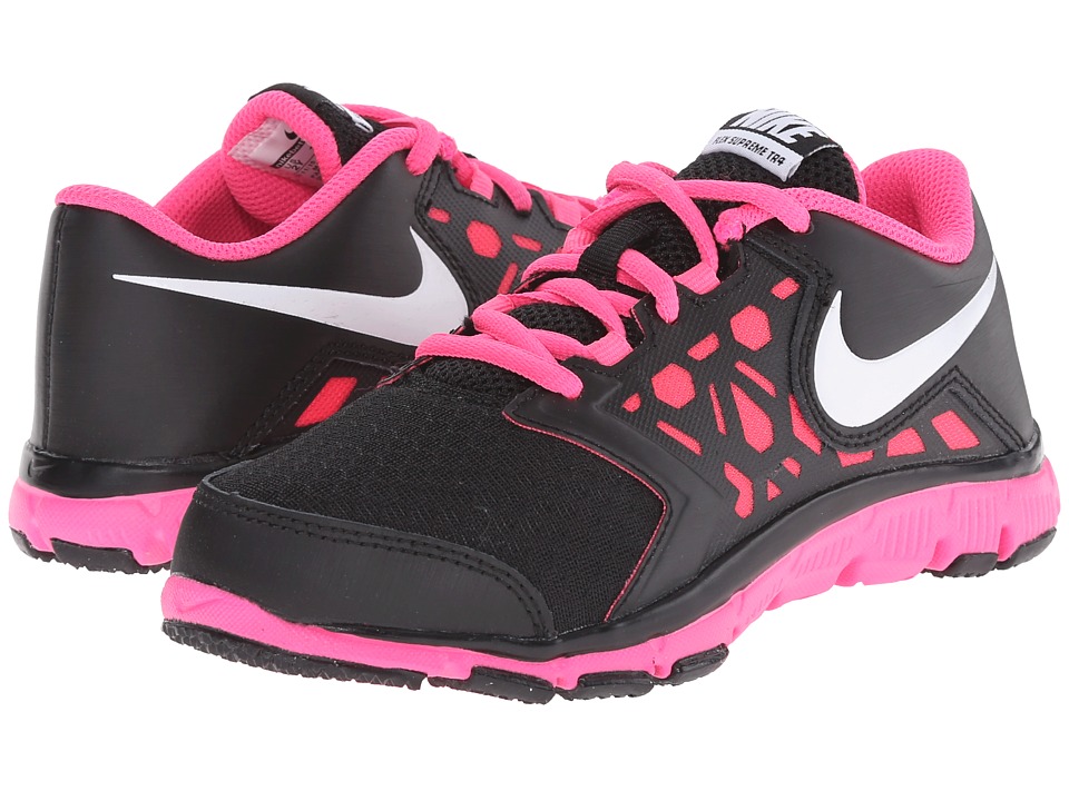 Nike Kids Flex Supreme 4 (Little Kid/Big Kid) (Black/Pink Pow/White) Girls Shoes