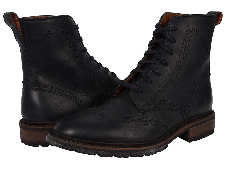 Frye James Lug Wingtip Boot (Black Smooth Full Grain) Men