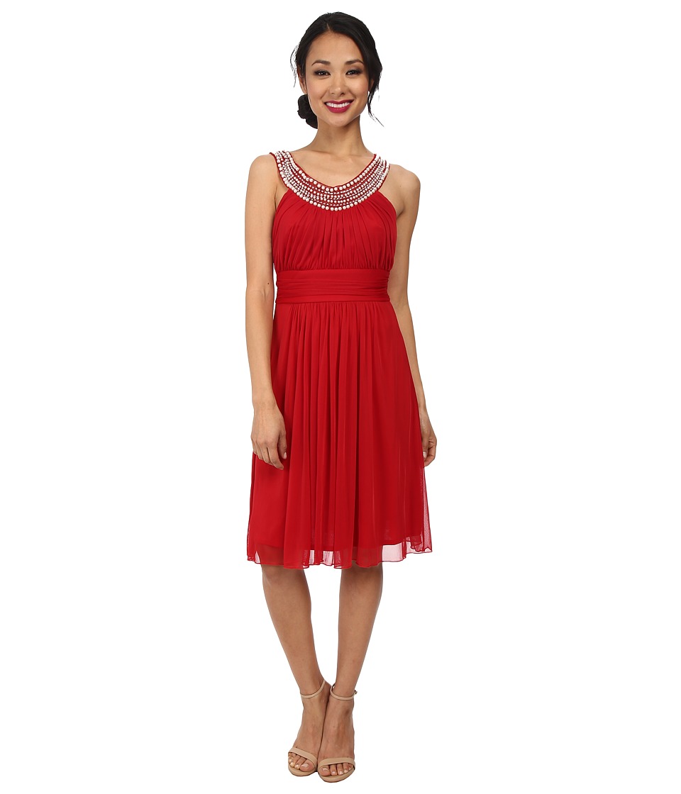 Alejandra Sky - Crystal Pearl Neckline Short Dress (Red) Women