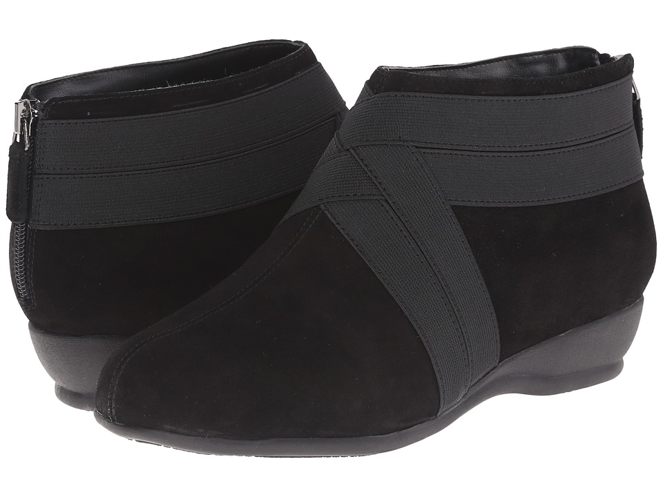Trotters Latch (Black Cow Suede Leather/Elastic) Women