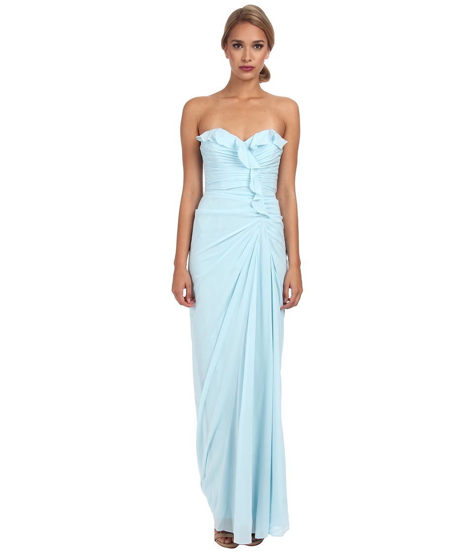 Badgley Mischka Ruffle Strapless Gown (Sky) Women