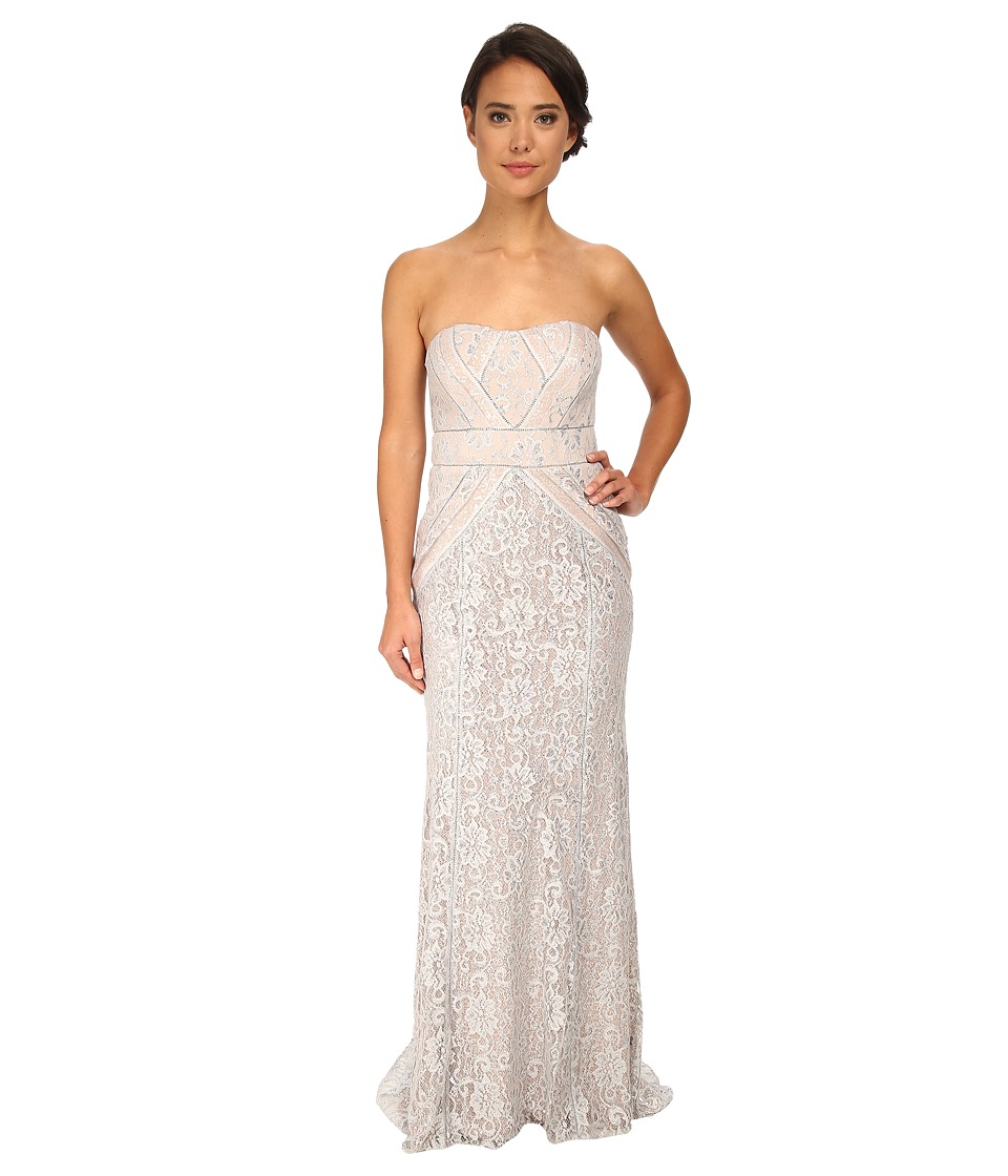 Badgley Mischka Strapless Metallic Lace Runway Gown (Silver) Women