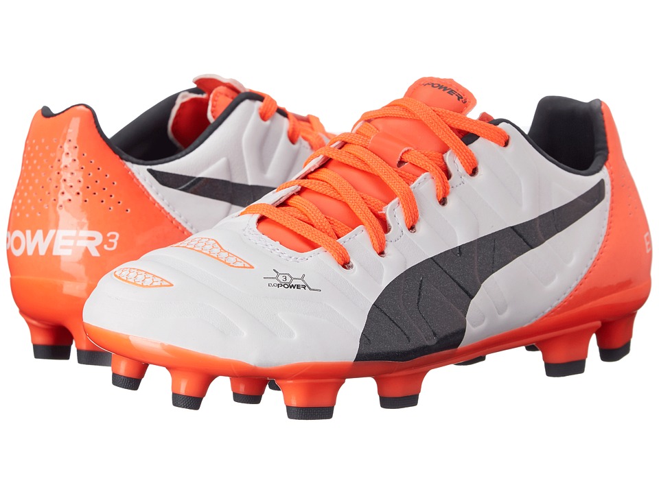 Puma Kids evoPOWER 3.2 FG Jr (Little Kid/Big Kid) (White/Total Eclipse/Lava Blast) Kids Shoes