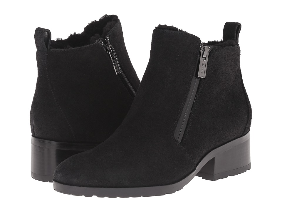 Cole Haan Oak Waterproof Shearling Bootie (Black Suede/Shearling) Women