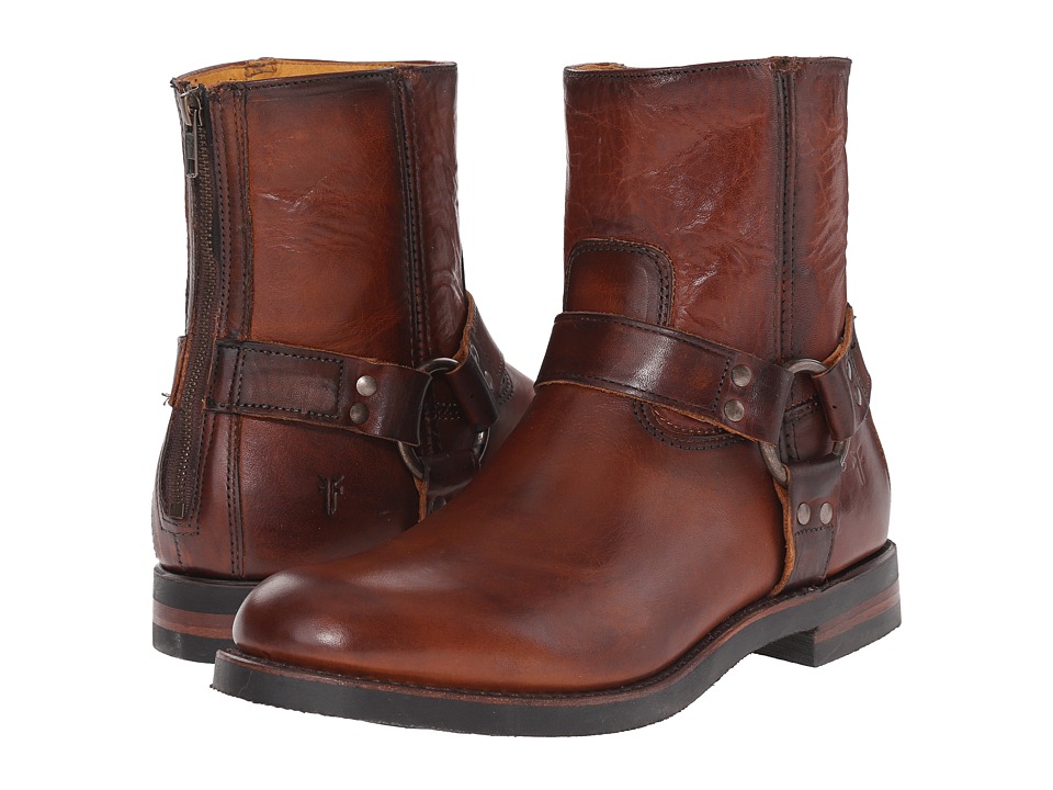 Frye Clinton Harness Back Zip (Cognac Oiled Vintage) Men