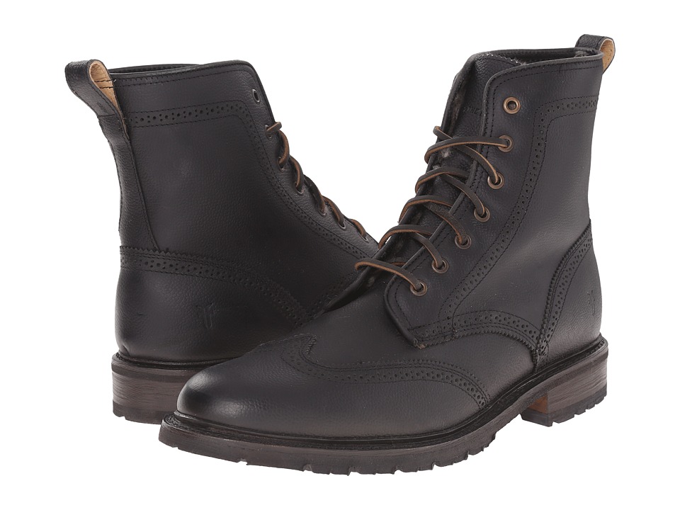 Frye James Lug Wingtip Boot (Black WP Soft Pebbled Full Grain) Men