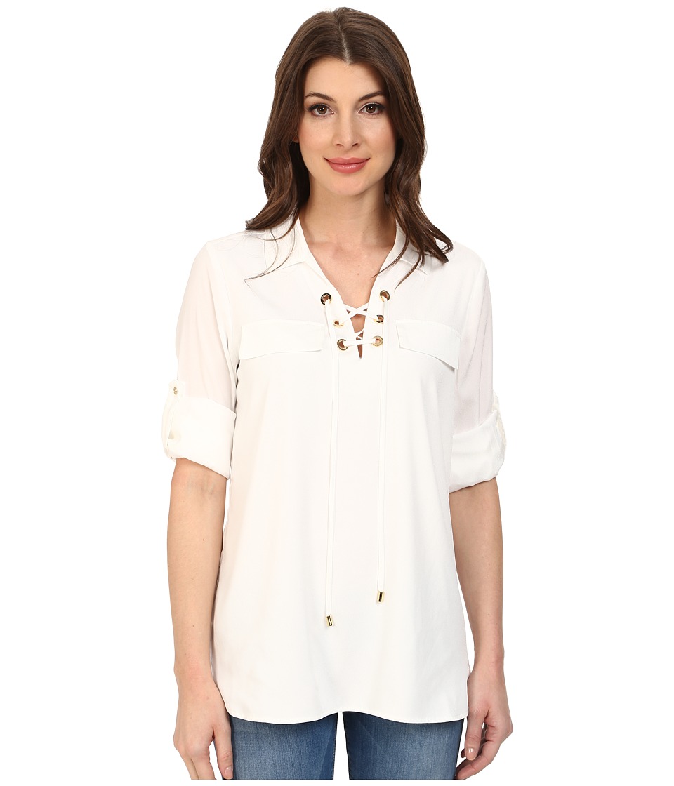 UPC 888738667999 product image for Calvin Klein - Lace Up Roll Sleeve (Soft White) Women's Blouse | upcitemdb.com