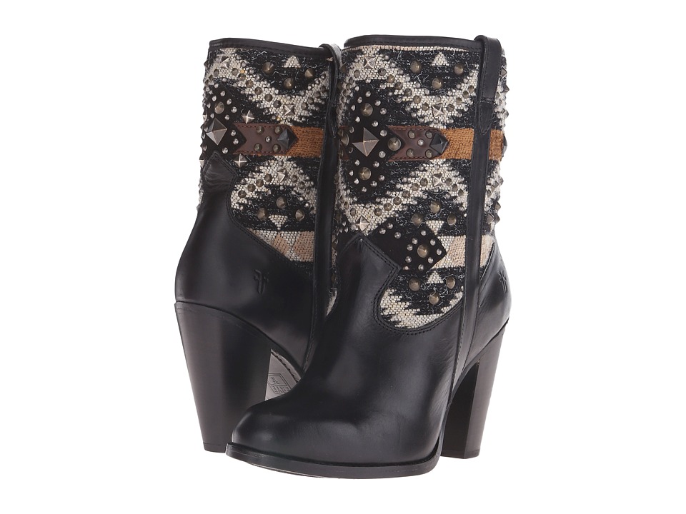 Frye Jenny Short (Black Multi Fabric/Smooth Vintage Leather/Oiled Suede) Cowboy Boots