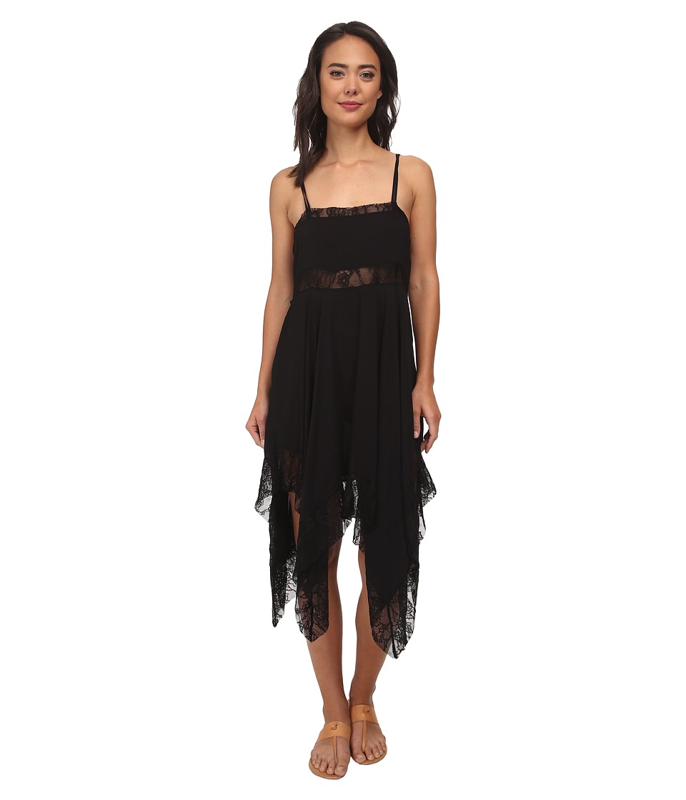 Free People Dobby Dot Lace Pieced Trapeze Slip (Black) Women