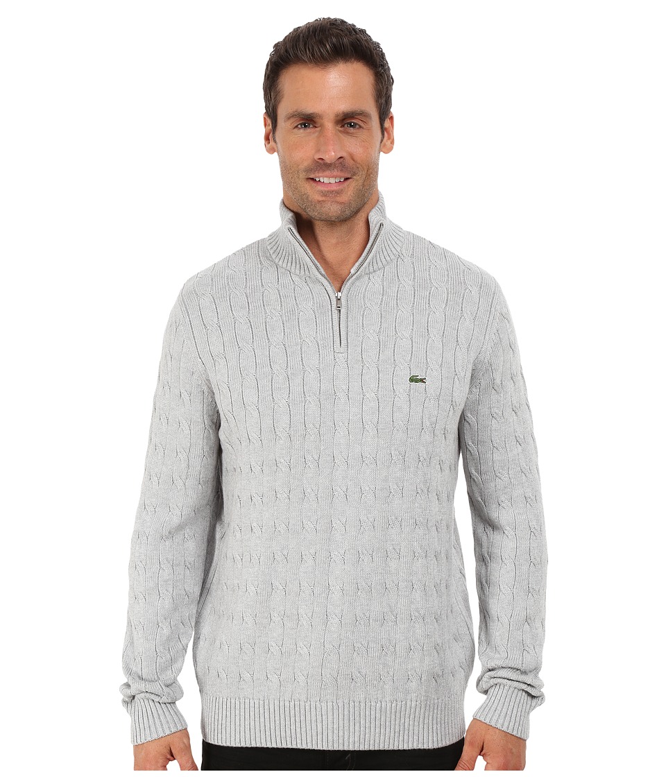 Lacoste - Cable 1/4 Zip Cotton Sweater (Silver Grey Chine) Men