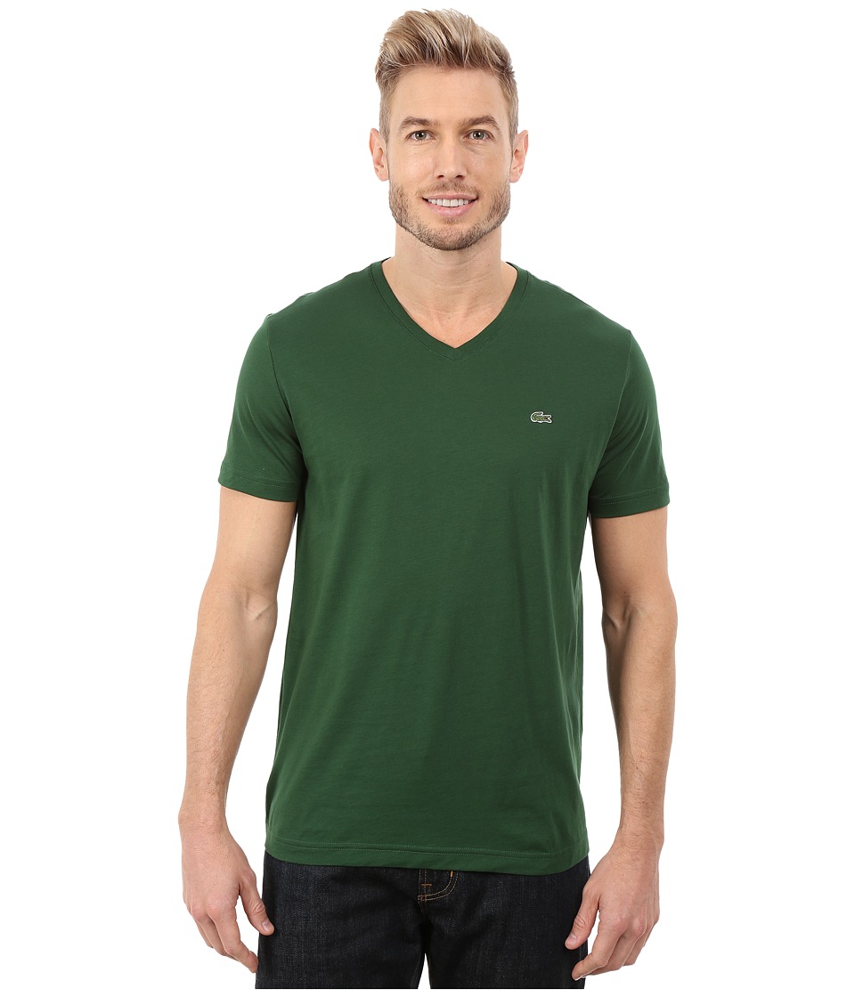 Lacoste Short Sleeve V-Neck Pima Jersey Tee Shirt (Appalachan Green) Men