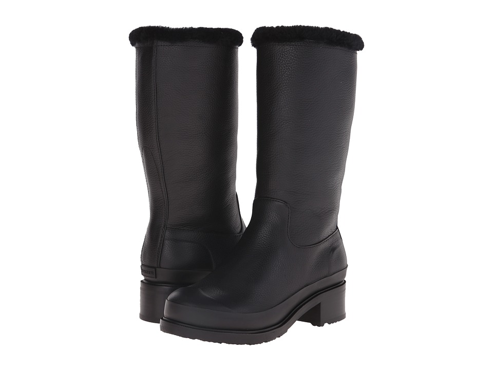 Hunter Original Shearling Lined Leather Pull On Boot (Black) Women