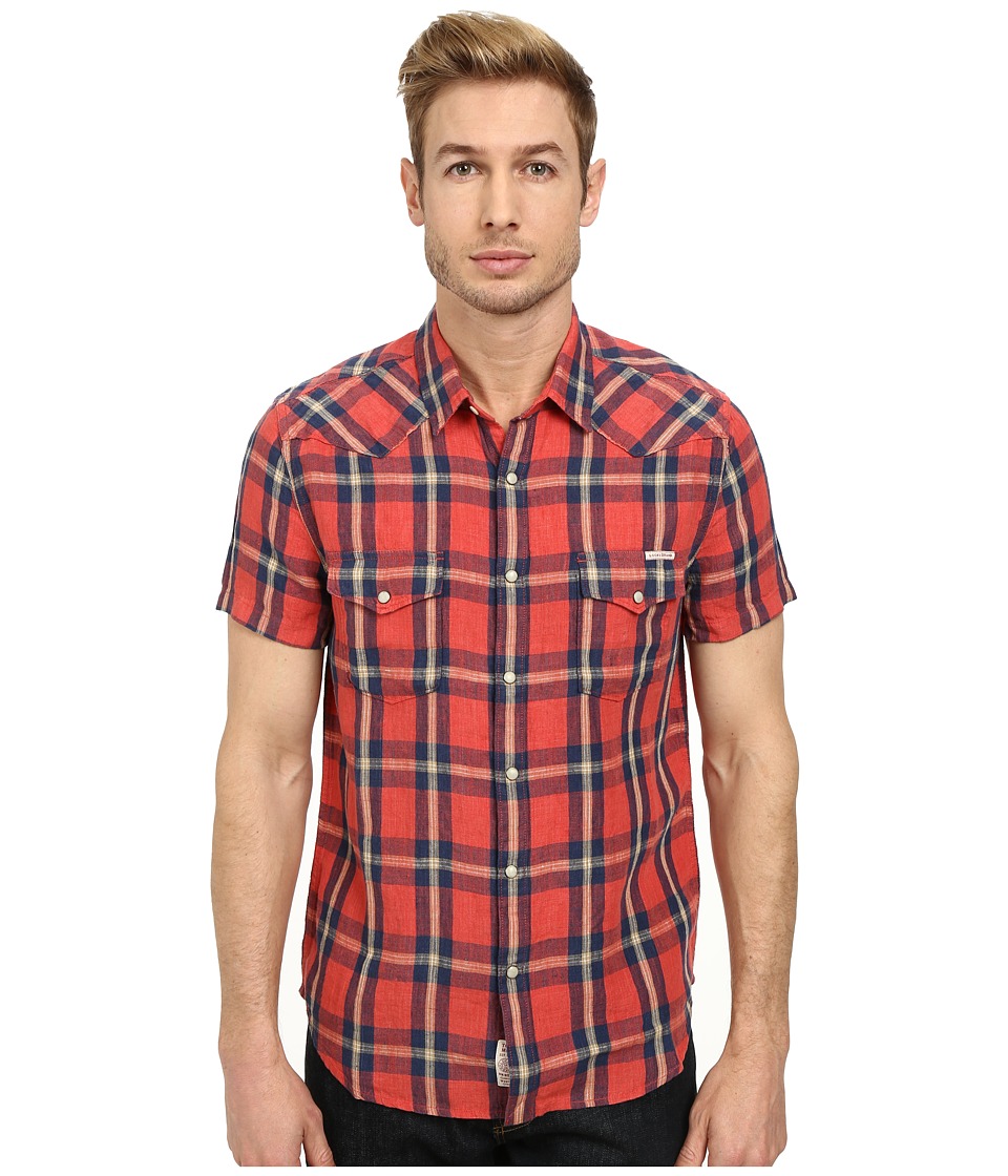 Lucky Brand - Short Sleeve Davey Westen (Red/Duck Gold/Navy) Men's Short Sleeve Button Up