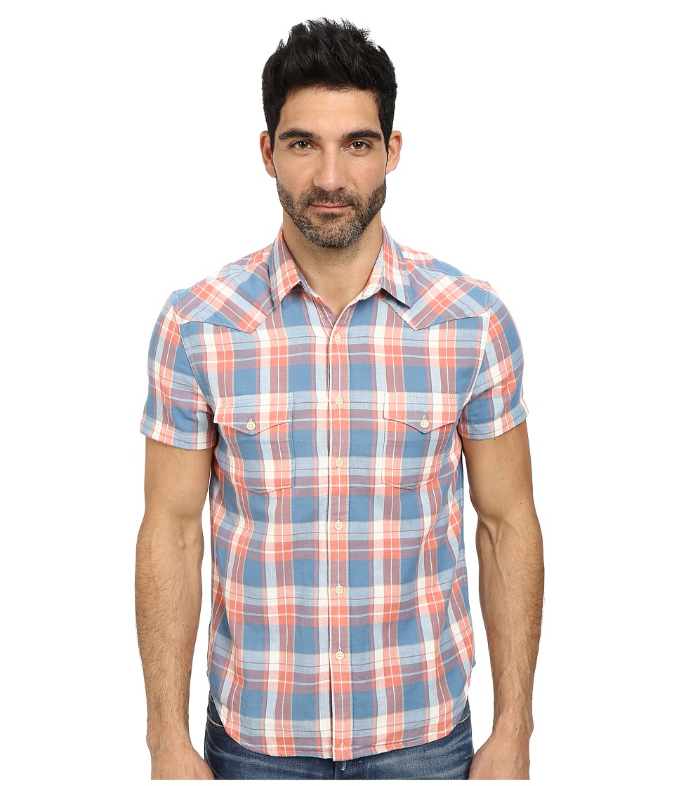 Lucky Brand - Dry Creek Western Shirt (Blue/Red) Men's Short Sleeve Button Up