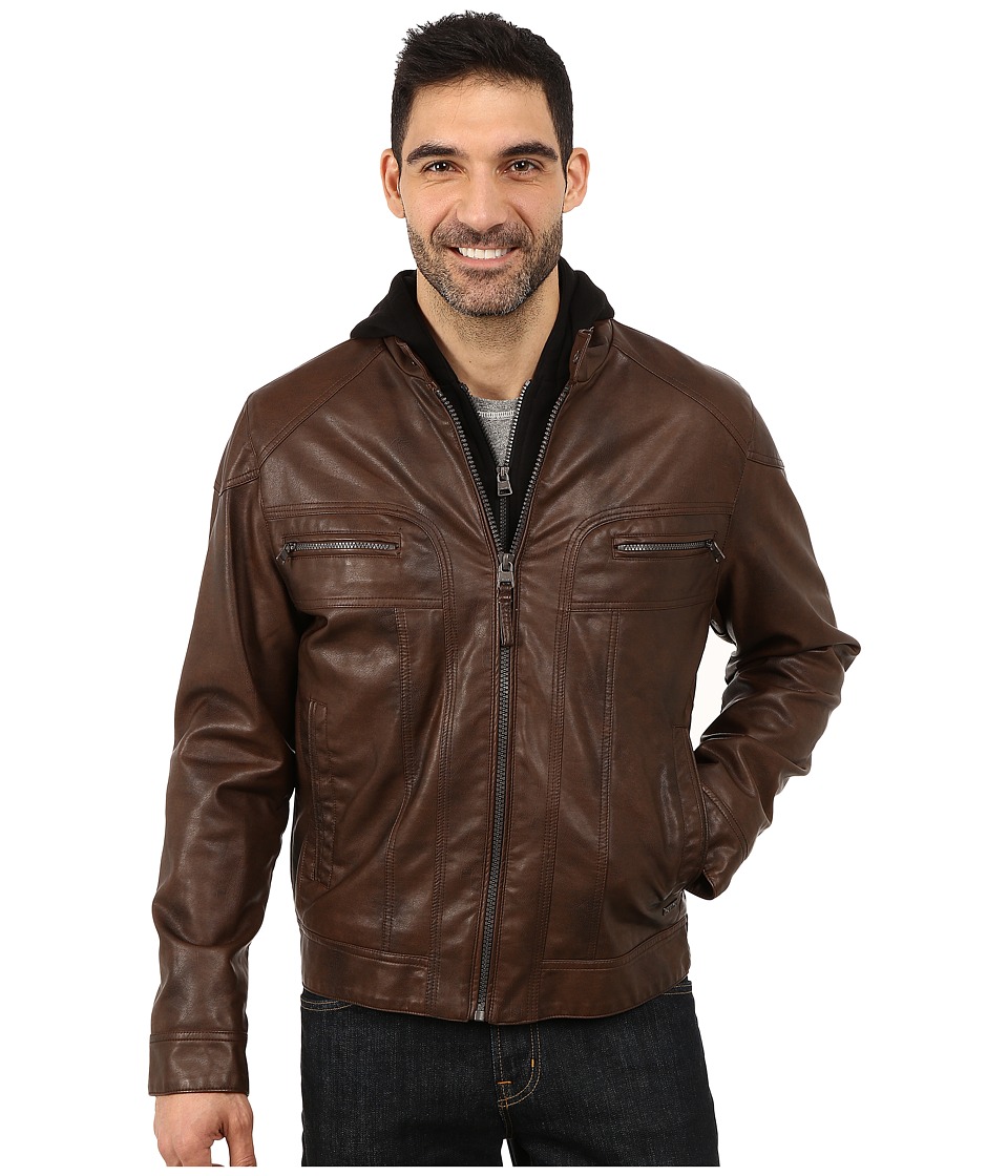UPC 888738031745 product image for Calvin Klein - Faux Leather Hoodie (Brown) Men's Sweatshirt | upcitemdb.com