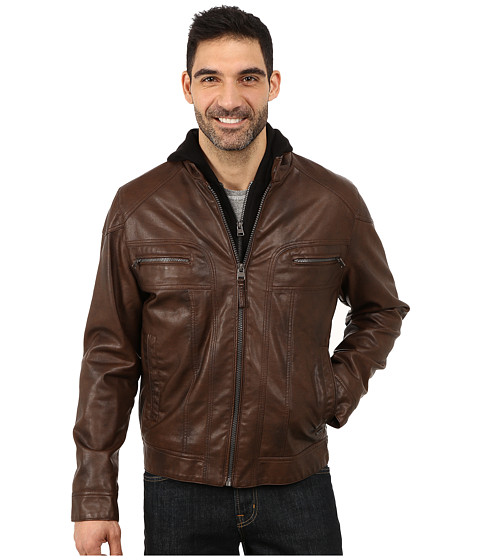 UPC 888738031769 product image for Calvin Klein - Faux Leather Hoodie (Brown) Men's Sweatshirt | upcitemdb.com
