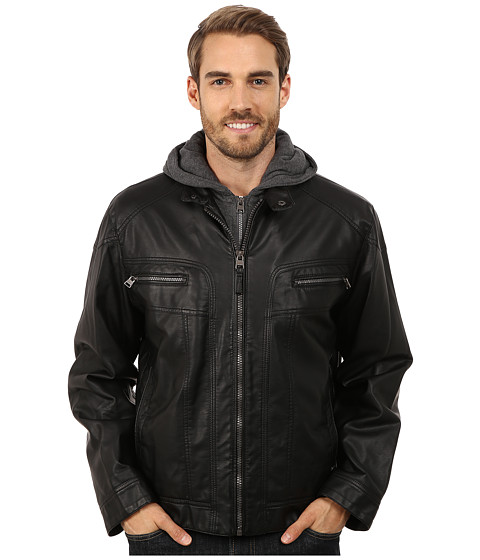 UPC 888738058230 product image for Calvin Klein - Faux Leather Hoodie (Black) Men's Sweatshirt | upcitemdb.com
