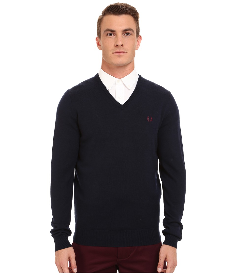 Fred Perry Classic V-Neck Sweater (Dark Carbon) Men