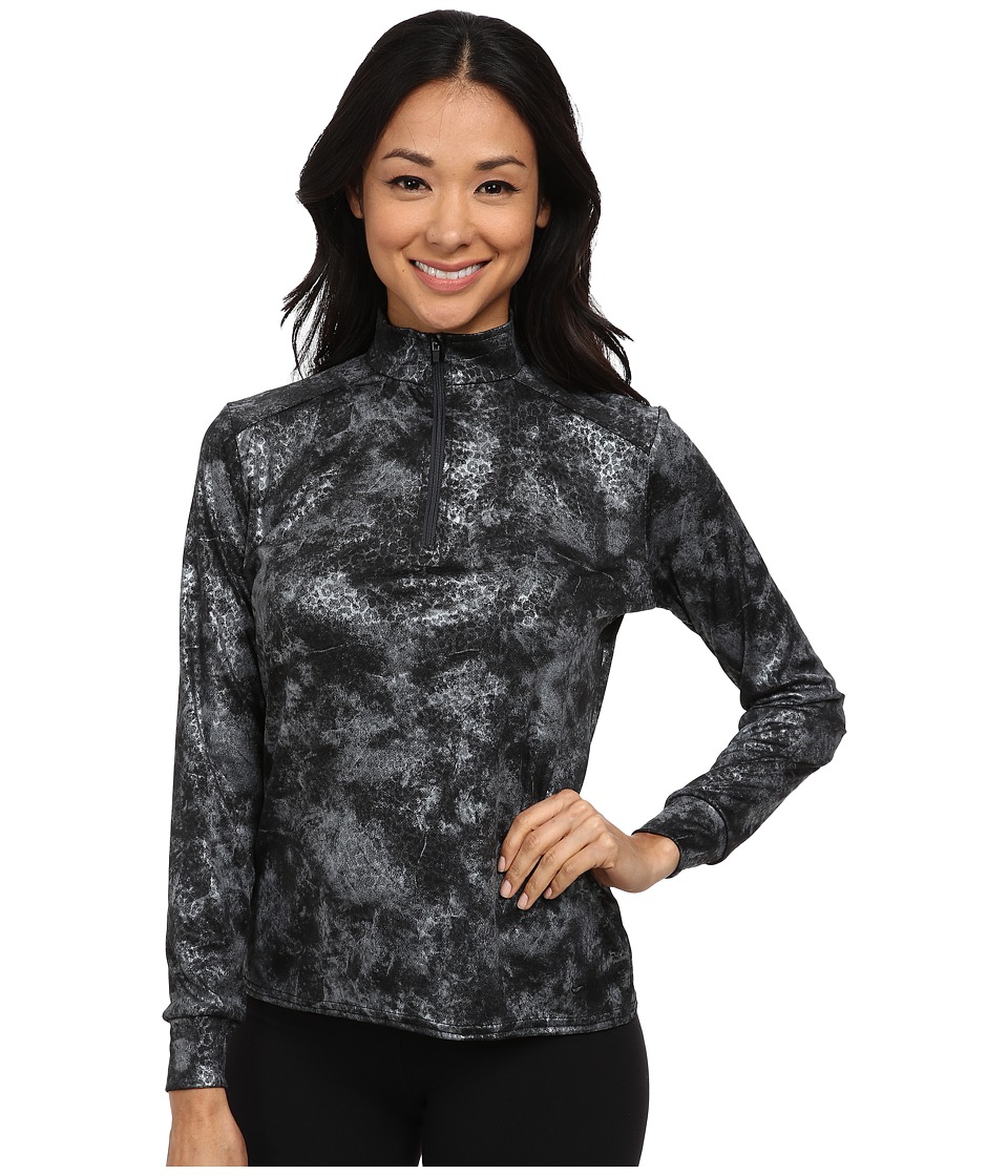 Hot Chillys Peach Print Zip Tee (Silver Cheetah) Women
