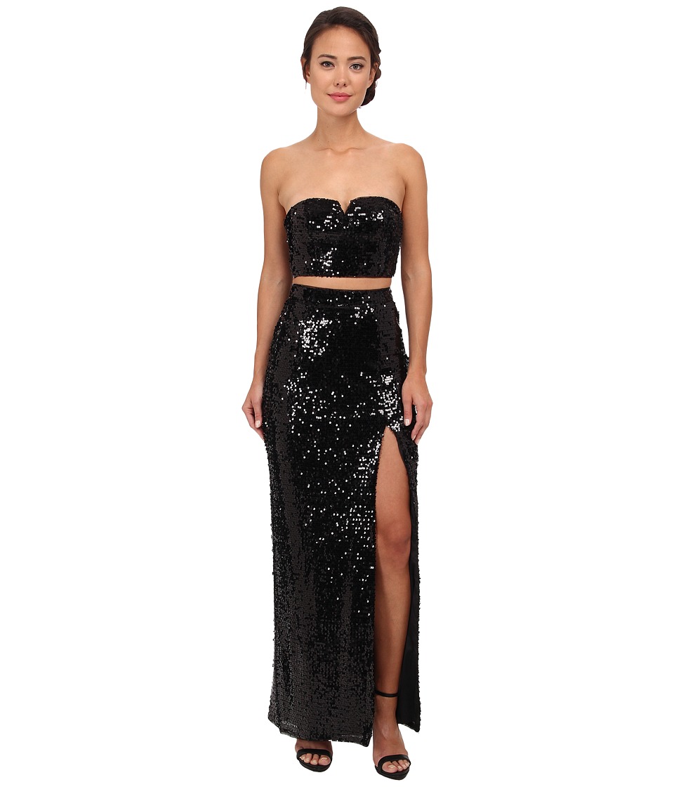 Aidan Mattox Strapless Sequin Crop Top Gown (Black) Women