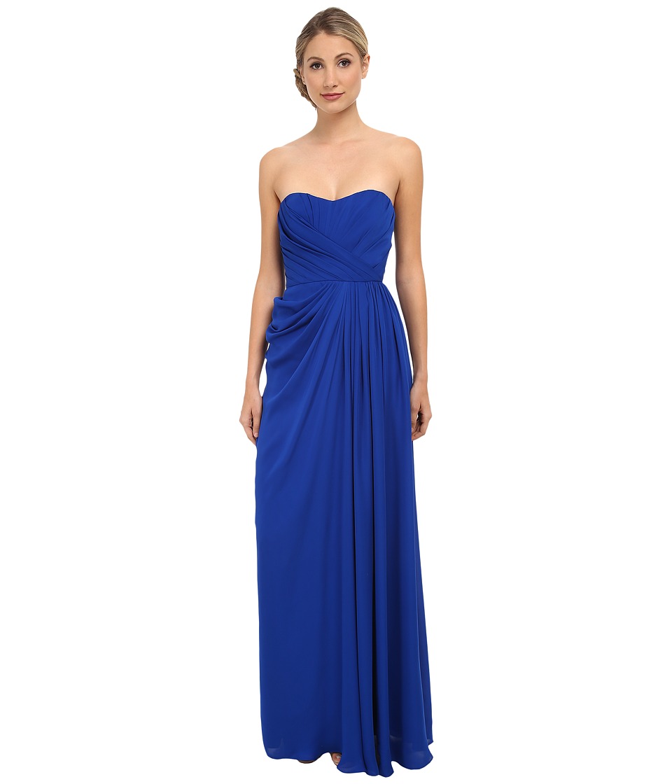 Badgley Mischka Strapless Gown with Slit (Cobalt) Women