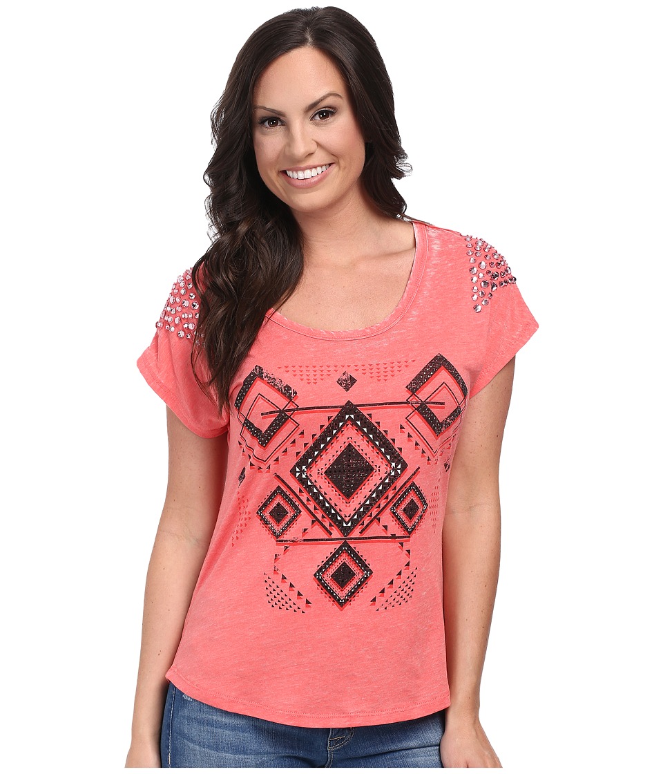 Rock and Roll Cowgirl - Cap Sleeve Knit 47-3411 (Coral) Women's Short Sleeve Knit